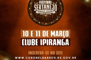 1º Festival Sertanejo - Coronel Barros - Premiação de até R$2.000,00.
